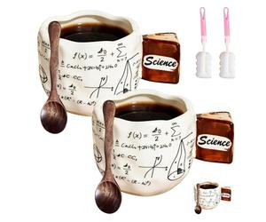 Tazza da tè con formule matematiche, tazza da caffè in ceramica con manico, divertente novità per colleghi, ingegneri d'ufficio (2 pezzi)