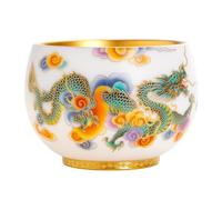 Tazza da tè Coppa Master dorata Drago e fenice Set di buon auspicio zodiacale Casa Contenitore for ammollo tazza d'oro