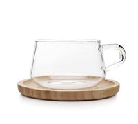 Tazza da tè da 250 ml, tazza da caffè in vetro borosilicato, design moderno, piattino in bambù