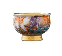 Tazza da tè dorata smaltata di giada Coppa del Maestro personale d'oro Drago-Fenice Contenitore for ammollo(A)
