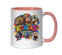 Tazza da tè e caffè in ceramica con ritratti colorati di diverse persone, rosa
