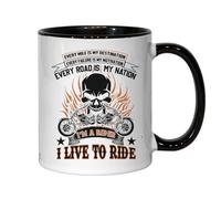 Tazza da tè e caffè in ceramica con scritta "Every Mile Is My Destination Every Failure Is My Motivation Every Road Is My Nation", colore: nero