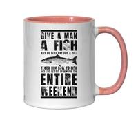 Tazza da tè e caffè in ceramica con scritta "Give A Man A Fish And He Will Eat For A Day", rosa