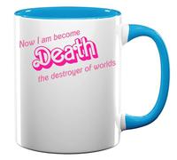 Tazza da tè e caffè in ceramica con scritta "Now I Am Become Death The Destroyer of Worlds", colore azzurro