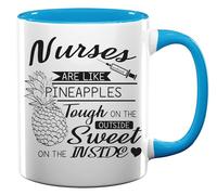 Tazza da tè e caffè in ceramica con scritta "Nurses are Like Pineapples Tough On The Outside Sweet On The inside", colore azzurro