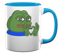 Tazza da tè e caffè in ceramica con scritta "Pepe The Frog Hand Heart Meme Art", colore: azzurro