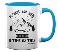 Tazza da tè e caffè in ceramica con scritta "Perhaps You were created for such a time as this Esther 4 14", colore: azzurro