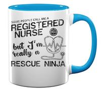 Tazza da tè e caffè in ceramica con scritta "Some People Call Me A Registered Nurse But I'm Really A Rescue Ninja", colore: Azzurro