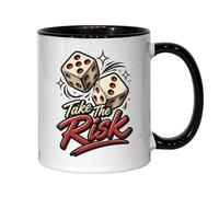 Tazza da tè e caffè in ceramica con scritta "Take the Risk", colore: nero