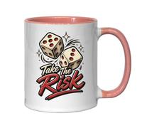 Tazza da tè e caffè in ceramica con scritta "Take the Risk", colore: rosa