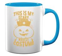 Tazza da tè e caffè in ceramica con scritta "This is My Scary Nurse Costume", motivo: zucca, colore: azzurro