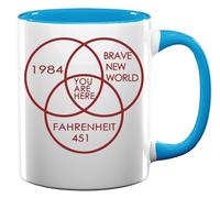 Tazza da tè e caffè in ceramica con scritta "You are Here in The Middle of 1984 Brave New World" Fahrenheit 451, colore: azzurro