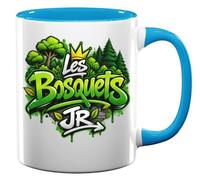 Tazza da tè e caffè in ceramica con testo in graffiti verdi e alberi, azzurro