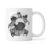Tazza da tè e caffè in ceramica, motivo: quattro astronauti, colore: bianco