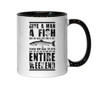 Tazza da tè e caffè in ceramica nera con scritta in inglese "Give A Man A Fish And He Will Eat For A Day"