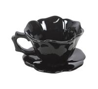 Tazza da tè e piattino con rosa nera, set di tazze da tè gotiche scolpite in design con rose in fiore | duo tazza e piatto in ceramica da 250 ml | articoli per la casa estetica scura | regalo unico