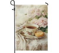 Tazza da tè floreale da giardino, bandiera morbida pesca peonia decorazione per la casa, doppio lato, decorazione per esterni primavera estate 30,5 x 45,7 cm