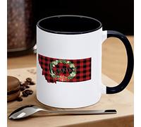 Tazza da tè in ceramica con corona di bufalo rosso nero scozzese per la casa dello stato del Montana, tazza da caffè in ceramica con mappa dello stato degli Stati Uniti, ottima idea regalo per Natale, vacanze natalizie, 311,8 g