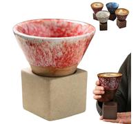 Tazza Da Tè In Ceramica Grezza In Stile Giapponese, Tazza Conica Retrò In Ceramica - Tazza Piccola A Imbuto Da 100 Ml,Handmade Coarse Pottery Coffee Mug with Base,riangolo Cono Funnel Shaped-F