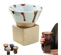 Tazza Da Tè In Ceramica Grezza In Stile Giapponese, Tazza Conica Retrò In Ceramica - Tazza Piccola A Imbuto Da 100 Ml,Handmade Coarse Pottery Coffee Mug with Base,riangolo Cono Funnel Shaped-A