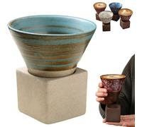 Tazza Da Tè In Ceramica Grezza In Stile Giapponese, Tazza Conica Retrò In Ceramica - Tazza Piccola A Imbuto Da 100 Ml,Handmade Coarse Pottery Coffee Mug with Base,riangolo Cono Funnel Shaped-D