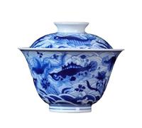 Tazza da tè in porcellana bianca e blu dipinta a mano con motivo a forma di pesce alghe, ciotola coperta, tazza, set, personale in ceramica antica Kung Fu, contenitore for ammollo
