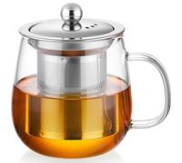 Tazza da Tè in Vetro Borosilicato Trasparente da 14.5oz con Infusore in Acciaio Inox - Perfetta per Tè Sfuso e Tè Fiorito, Coperchio per Tè, Manico Ergonomico, Filtro Rimovibile, Resistente al Calore