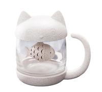Tazza da tè in vetro con gatto, tazza da caffè creativa con infusore per tè a forma di pesce, regalo per donne e ragazze