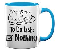 Tazza da tè o caffè in ceramica con scritta in inglese "Cute Cat to Do List Nothing", colore azzurro