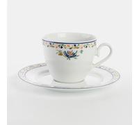Tazza da THE in porcellana con piatto DECORO REX FLOWER 8,5xh7,5 cm - 20 cl in set da 6 pezzi porcellana bianca lavabile in lavastoviglie multicolor