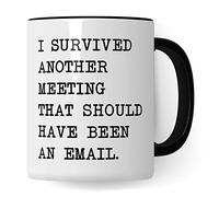 Tazza da ufficio divertente, I survived another Meeting that should have been an e-mail, regalo per colleghi lavoro, tazza da caffè umorismo scherzo ufficio, scrivania caffè (bianco/nero)