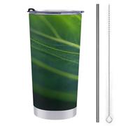 Tazza da viaggio da 590 ml, bottiglia d'acqua con foglia verde, in acciaio inox, isolata sottovuoto, con coperchio con cannuccia e spazzola per la pulizia