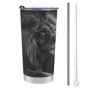 Tazza da viaggio da 590 ml, bottiglia d'acqua con leone e leonessa, in acciaio inox, isolamento sottovuoto, con coperchio con cannuccia e spazzola per la pulizia
