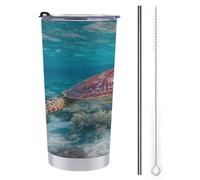 Tazza da viaggio da 590 ml, bottiglia d'acqua Majestic Sea Turtle, in acciaio inox, isolata sottovuoto, con coperchio con cannuccia e spazzola per la pulizia