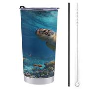 Tazza da viaggio da 590 ml, bottiglia d'acqua Majestic Sea Turtle, in acciaio inox, isolata sottovuoto, con coperchio con cannuccia e spazzola per la pulizia