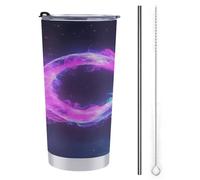 Tazza da viaggio da 590 ml, con simbolo dell'infinito, in acciaio inox, isolata sottovuoto, con coperchio con cannuccia e spazzola per la pulizia