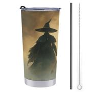 Tazza da viaggio da 590 ml, con tre streghe, cappello a tesa larga, in acciaio inox, isolata sottovuoto, con coperchio in cannuccia e spazzola per la pulizia