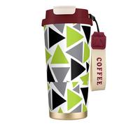 Tazza da viaggio ecologica in acciaio inossidabile 316, da parete, per ufficio, da viaggio, per auto, con cordino, triangoli casuali, verde lime, grigio, nero su bianco,Rosso