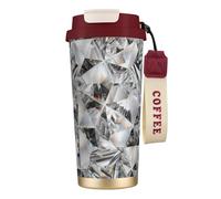 Tazza da viaggio ecologica in acciaio inossidabile 316, tazza da viaggio per ufficio, tazza da caffè con cordino, stile cristallo con trama a diamante,Rosso