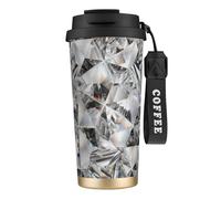 Tazza da viaggio ecologica in acciaio inossidabile 316, tazza da viaggio per ufficio, tazza da caffè con cordino, stile cristallo con trama a diamante,Nero