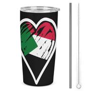 Tazza da viaggio in acciaio inossidabile con isolamento termico a forma di cuore, bandiera sudanese del Sudan, da 20 once, doppia parete, con coperchio a cannuccia, per uomo e donna, regalo per caffè