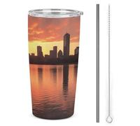 Tazza da viaggio in acciaio inox da 590 ml, tazza da viaggio Boston Charles River City Skyline Tramonto Bicchiere isolato a doppia parete sottovuoto tazza da caffè con coperchio con cannuccia Spazzola