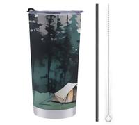Tazza da viaggio in acciaio inox isolata con motivo natura selvaggia e campeggio, con coperchio, a prova di fuoriuscite, isolamento sottovuoto, per caffè, tè, mantiene le bevande calde o fredde