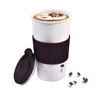 Tazza da viaggio in ceramica, a doppia parete isolata, tazza da caffè da asporto da 350 ml, per bevande calde e fredde, riutilizzabile, coperchio resistente agli spruzzi e custodia protettiva in