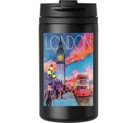 Tazza da viaggio in stile retrò con Big Ben e Big Ben, tazza da viaggio per bevande calde e fredde, tazza termica a doppia parete con coperchio a tenuta stagna, colore nero