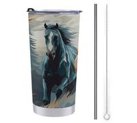 Tazza da viaggio isolata in acciaio inox con motivo di cavalli come sfondo stampato con coperchio, a prova di fuoriuscite, isolamento sottovuoto, tazza per caffè e tè termico mantiene le bevande calde