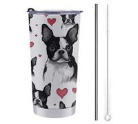 Tazza da viaggio isolata in acciaio inox con stampa di cane Boston Terrier con coperchio a prova di fuoriuscite isolata sottovuoto per auto tazza per caffè e tè termico mantiene le bevande calde o