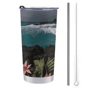 Tazza da viaggio isolata in acciaio inox con stampa di immagini hawaiane nere con coperchio, a prova di fuoriuscite, isolamento sottovuoto, tazza per caffè e tè, mantiene le bevande calde o fredde