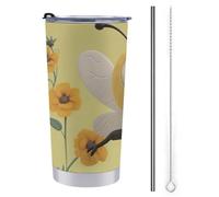 Tazza da viaggio isolata in acciaio inox con stampa Happy Bee con coperchio, a prova di fuoriuscite, isolamento sottovuoto, tazza per caffè e tè, mantiene le bevande calde o fredde