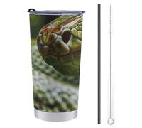 Tazza da viaggio isolata in acciaio inox con stampa serpente verde con coperchio, a prova di fuoriuscite, isolamento sottovuoto, tazza per caffè e tè termica, mantiene le bevande calde o fredde